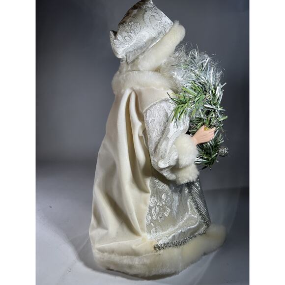 Vintage Father Christmas Tree Topper Santa Porcelain Head Hands Silver Crystal - Picture 7 of 16